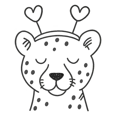 cheetah with heart headband, hand-drawn outlined icon sticker