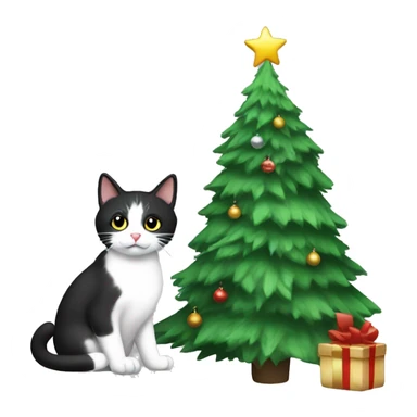 Christmas tree and black-and-white Cat ￼ sticker