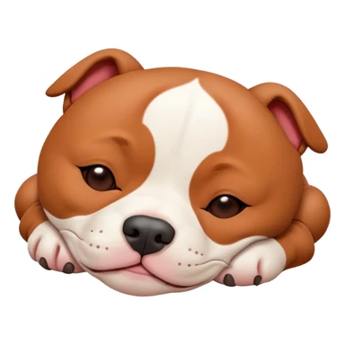 Meme-Worthy Cute Sleeping Red/Fawn Staffordshire Bull Terrier Portrait Emoji, Head resting peacefully with a contented smile, showcasing a delightfully compact build and a luxuriously soft red/fawn Fur with subtle white highlights, eyes shut in a serene nap, Simplified yet hilariously adorable features, highly detailed, glowing with a soft, drowsy light, high shine, relaxed and utterly lovable, stylized with an air of playful laziness, bright and heartwarming, soft glowing outline, capturing the essence of a comically sleepy guardian, so meme-worthy it feels like it could instantly become the next viral sensation of adorable slumber! sticker