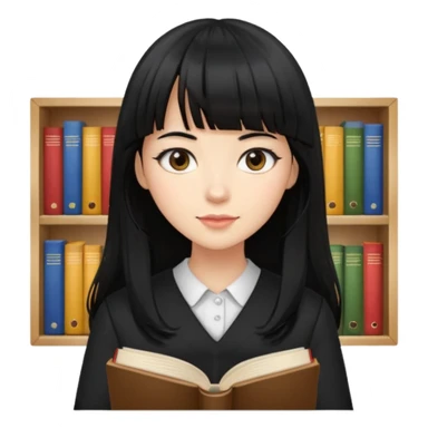 lecture girl with straight bangs fringe long black color hair with lots of books sticker