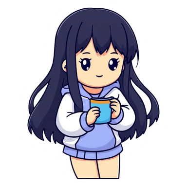 Sweet shy anime girl with long black hair sticker