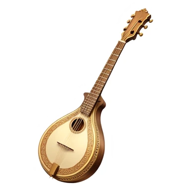 Bouzouki – Cinematic Realistic Bouzouki, depicted as a beautifully crafted Greek string instrument with a long neck and ornate fretwork, its polished wooden body reflecting warm golden light, set on a rustic background with soft shadows that evoke traditional Mediterranean music. sticker
