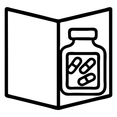 Transform this image into an open cover page design, keeping the minimal black and white outline style. Make the bottle or glass appear as if it is on the cover of a booklet or magazine, with an odd, creative layout. No background. sticker