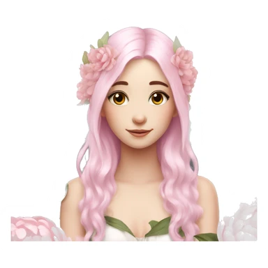 Beautiful, peony, fairy, white long, light pink hair, big wings, fair skin sticker