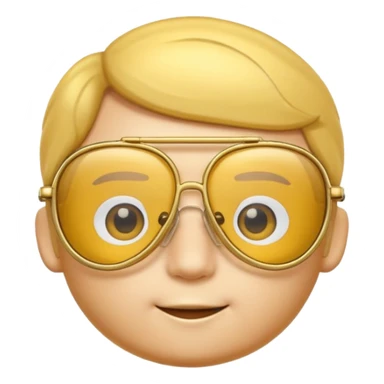 A 3D cartoon golden-yellow aviator Glasses, metallic frame with clear lenses, gentle highlights, Memoji-style. only glasses sticker