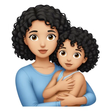 A girl with black curly hair holds a child in her arms sticker