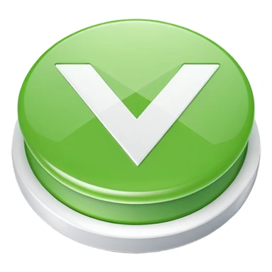 Green circular checkmark icon, white check symbol in center, glossy 3D button style, smooth surface, soft shadow, minimal design, centered composition, high resolution sticker