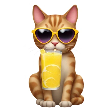 Cat drinking lemonade wearing sunglasses shaped like hearts sticker