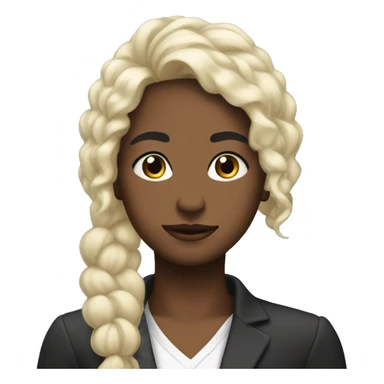 Black Buzz astrall with white blonde hairs tied behind head and  sticker