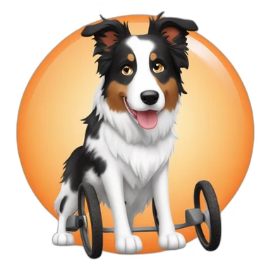 white and wheat speckled face red merle border collie in orange wheel chair sticker