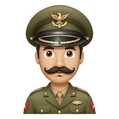 Soldier with thick handlebar mustache wearing a military helmet sticker
