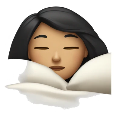 caucasian girl with black straight hair sleeping cozy in bed sticker