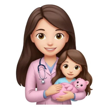 happy long haired brunette girl hazel eyes in light pink at the doctor's sticker