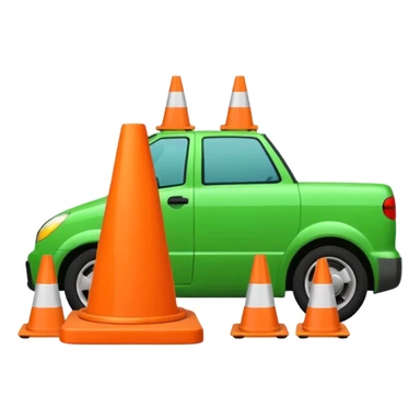 green tank driving over traffic cones with cones clearly underneath the treads, emoji style sticker