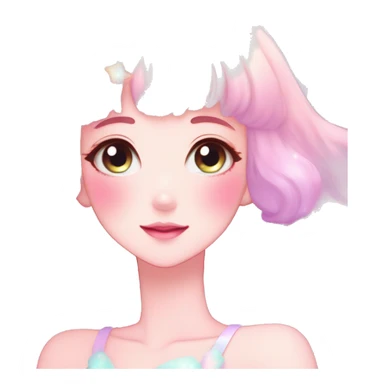 Gorgeous pastel anime style lady blushing nebula-gradient-sparkle face dreamy idol model colorful shiny stars galaxy kawaii cottagecore pearly petite simplistic aesthetic trending style sticker