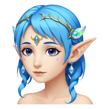 portrait of blue haired Elvish fae shiny sparkly iridescent translucent diaphanous ear climber ear cuff sticker