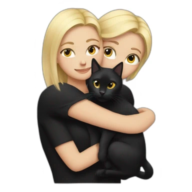 blond woman wearing black hugs black cat sticker