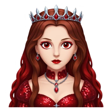 Countess Bathory with long brown hair, red sequin outfit sticker