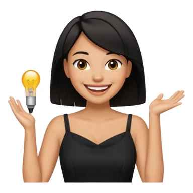 black short shoulder length hair tanned woman, black dress doing girly things sticker