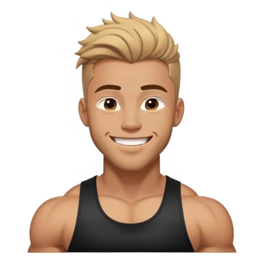 Its joshua seventeen with big muscles and black tank top, the hair is down and kinda wet, and the facial is smiling  sticker