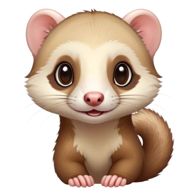 Cinematic Cute Ferret Portrait Emoji, Head tilted playfully, with an elongated, flexible body and a characteristically curious expression, featuring a short, pointed snout, bright, sparkling eyes, and soft fur in warm brown and cream tones, Simplified yet irresistibly adorable features, highly detailed, glowing with a warm, friendly glow, high shine, affectionate and lively, stylized with a touch of whimsical mischief, soft glowing outline, capturing the essence of a fun-loving and mischievous ferret that feels like it could scamper straight into your heart! sticker
