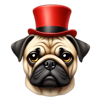 a sleepy pug wearing a red top hat sticker