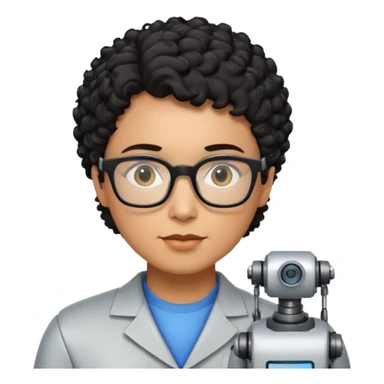 a robotics teacher, with black curly short hair sticker