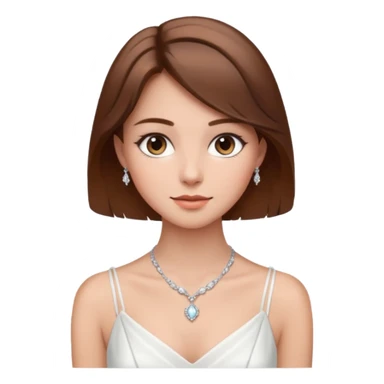 a middle brown hair girl with elegant white dress, wearing necklace, wearing makeup sticker