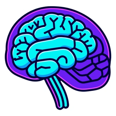 brain with neon glow effect, blue neon glow on top left, purple neon glow on bottom right sticker