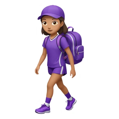 Girl around 10 on purple sports uniform with backpack  sticker