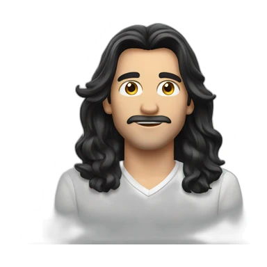 German man with long black hair and hairspray sticker