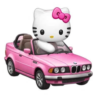 Hello Kitty driving a pink BMW while drinking milk sticker