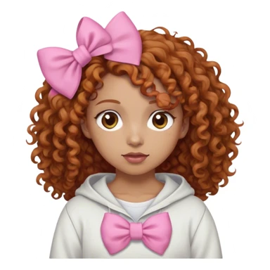 i’m like a carmel light skin with darkish curly ginger hair i wear baggy clothes like sweat pants and white long sleeves my eyes are light brown and i want a pink bow on the side of my curly hair sticker