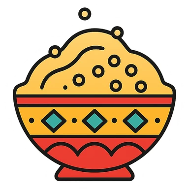 Moroccan curvy couscous, round grains, North African bowl, stylized sticker