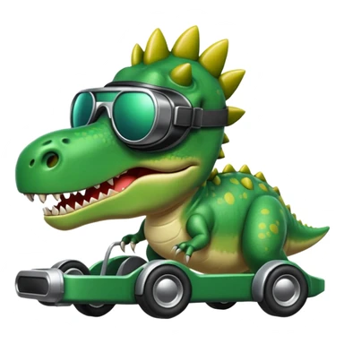 Dinosaurio subido en un carro tecnológico con lentes de realidad virtual sticker