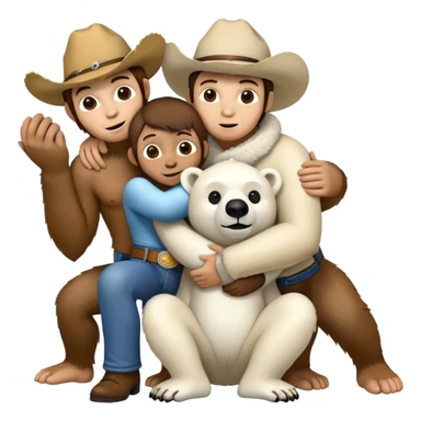 A big monkey, a cowboy, and a polar bear hugging  sticker