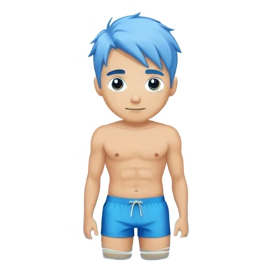 hot blond handsome  Man in blue swimming shorts with blue hair sticker