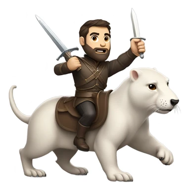 Confident armored White Man with dark brown hair and a short beard pointing forward with one arm holding a sword and yelling a battle charge while riding on the back of a giant groundhog sticker
