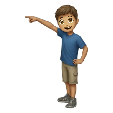 A boy pointing at the floor sticker