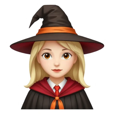A younger woman with a witch's hat, red tie and robes (classic student or young witch look). sticker