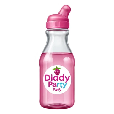 realistic baby oil style bottle pink cap pink logo clear bottle with berry logo with diddy party written and a berry on top bottle sticker