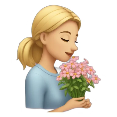 girl smelling flowers sticker