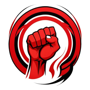 An emblem-style design symbolizing striking martial arts. The emblem features a powerful fist, representing strength and precision, surrounded by dynamic lines and motion, evoking speed and impact. Bold colors and sharp edges give the emblem an intense and energetic look sticker