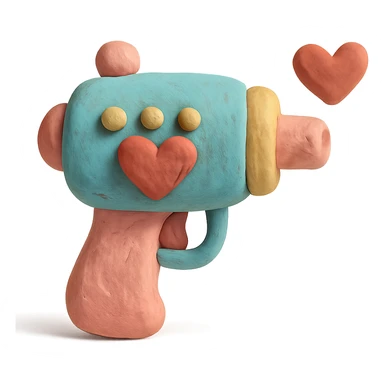 claymation style love gun with pastel colors and heart details sticker