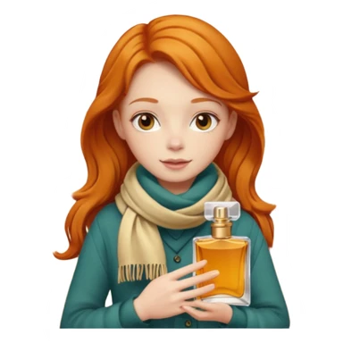 Ginger girl , cute, perfume in her hand, in autumn  sticker