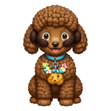 Create a full-body Apple-style emoji of a brown poodle sticker