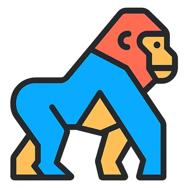geometric gorilla icon, basic shapes, clear lines, stylized features, modern icon style sticker