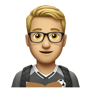white young soccer coach with eyeglasses holding a notebook sticker