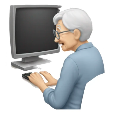 an elderly person interacting with a computer sticker