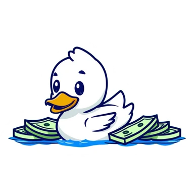 Cartoon duck doing backstroke in a sea of money sticker
